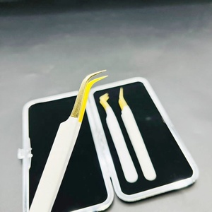 Wholesale Customized Logo White <b>Powder</b> Coated Gold Plated Tip Tweezer Long <b>Volume</b> Sustainable Stainless Steel Eyelash Tweezers - Product Image 6