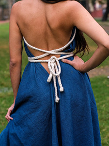 Robe longue bohème élégante à col halter en coton biologique et lin respirant, collection 2026, prix usine - Product Image 5