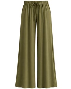 Olive Green Wide Leg Pants Women High Waist Drawstring Loose Fit Casual Straight Trousers Soft Comfortable Lounge Wear Fashion - Product Image 1