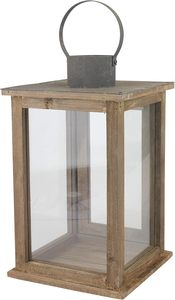 Farol de Vidrio y Madera Rústico, Portavelas Decorativo Estilo Granja, Farol Colgante con Asa de Metal - Product Image 3