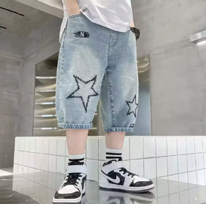 Shorts en jean droits pour garçons, pantalons décontractés d'été pour enfants, pantalons larges jusqu'aux genoux, shorts en jean pour adolescents, vêtements pour enfants - Product Image 2