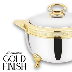 Elegant Stainless Steel Casserole <b>Set</b> With Gold Trim Round Insulated Food Warmer For Buffet <b>Serving</b> - Product Image 5