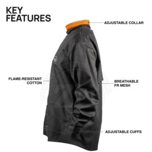 Chaqueta de Trabajo Negra Anti-Calor, Corte Regular, para Uso en Fábrica y Taller, 9oz NFPA2112, Retardante de Llama, Soldada, CAT2, Resistente al Fuego, Nivel FR - Product Image 2