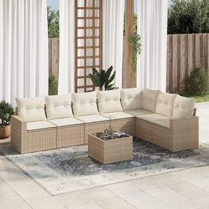 Sofa beige de jardin de rotin de PE réglé avec de la poudre-acier enduit et verre trempé - Product Image 1