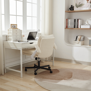 Chaise de bureau à jambes croisées à roulettes à cadre croisé Bras rabattables Chaise de bureau rembourrée à siège large pour bureau à domicile - Product Image 3