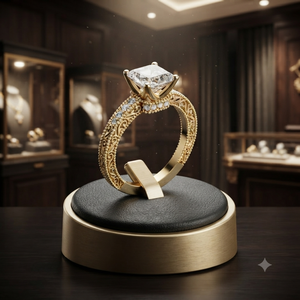Bague Solitaire Élégante en Or Jaune Taille Émeraude, Bijoux de Mariage et de Fiançailles de Luxe, Bagues de Mode Personnalisées en Gros pour Femmes - Product Image 1