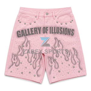 Shorts en jean de luxe pour hommes, décorés de strass, en coton premium, style streetwear décontracté, shorts d'été, fabricant de vêtements OEM ODM - Product Image 1