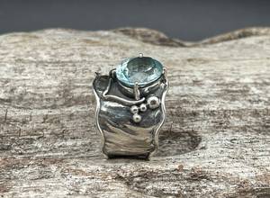 Anillo de topacio azul suizo, talla 8, oxidado, plata de ley 925, hecho a mano, anillo de piedras preciosas, elegante regalo de joyería para mujer - Product Image 5