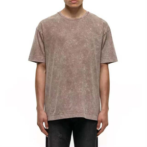 Camiseta de Algodón Oversize para Hombre, Estilo Tie Dye, Manga Corta, Cuello Redondo, Color Sólido, Corte Casual, Gris - Product Image 3