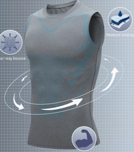Men Knitted <b>Compression</b> Tank Top Gradient Color Quick Dry O-Neck Sleeveless Sports <b>Vest</b> Gym Workout Base Layer - Product Image 5