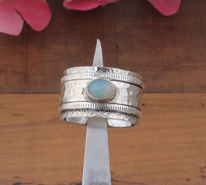 Natural Fair Opal Classic Wedding <b>Ring</b> 925 Sterling <b>Silver</b> <b>Spinner</b> Beaded Bridal Band Gemstone for Women - Product Image 4