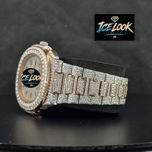 นาฬิกาข้อมือหรูหราดีไซน์ Ice Look หน้าปัดประดับเพชรคิวบิกเซอร์โคเนีย ควอตซ์ คริสตัลแซฟไฟร์ สายสแตนเลสสตีล ขนาด 20 มม. 10 มม. โครโนกราฟ สำหรับทั้งชายและหญิง - Product Image 4