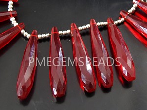 Handmade Rubellite Red Quartz 35mm Long Faceted Elongated Drop Loose Crystal Glass <b>Spacer</b> Bead Earrings Pair - Product Image 6