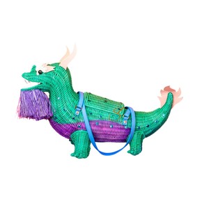 Cesta de Almacenamiento de Ratán Ecológica con Forma de Dragón Verde, Divertida Bolsa Organizadora de Mimbre Tejida a Mano con Forma de Animal Mítico - Product Image 2