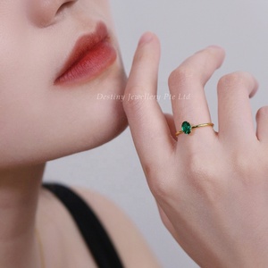 Anillo de plata de primera ley con Esmeralda verde para mujer, sortija, plata esterlina 925, estilo minimalista, delicado, ovalado, <span class=keywords><strong>2022</strong></span> - Product Image 6