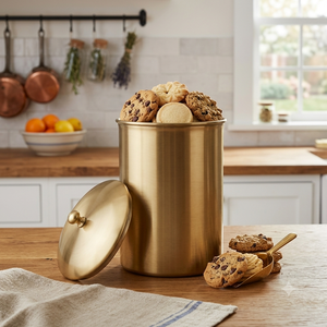 Handcrafted Brass <b>Storage</b> Canister with Lid Metal <b>Kitchen</b> <b>Storage</b> <b>Jar</b> Decorative Countertop Container <b>for</b> Tea Coffee Sugar - Product Image 2
