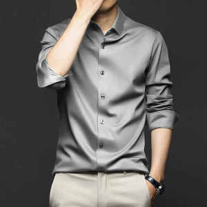 Wholesale Breathable <b>Mens</b> <b>Shirts</b> NonIron Spring Office Business <b>Shirt</b> Slim Fit Long Sleeve Solid Color Casual Dress <b>Shirt</b> - Product Image 3