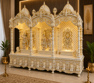 Bollywood-Style Wooden Pooja <b>Mandir</b> For USA Large Indian Hindu Temple with Hand Carved Domes Custom Teak Wood Pooja <b>Mandir</b> - Product Image 3