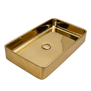 Lavabo Rectangular de Latón para Baño con Paneles Laterales Texturizados y Borde Dorado para Hoteles, Villas y Spas de Primera Calidad, Suministro al por Mayor para Exportación - Product Image 1