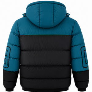 Veste matelassée d'hiver pour homme avec capuche, design sportif, blocs de couleur, fermeture éclair, rembourrage épais en polyester, coupe-vent, col montant - Product Image 5