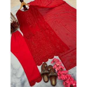 Designer Women's Party Wear Set Heavy Faux Georgette <b>Top</b> with Bottom & Dupatta Elegant Look - Product Image 4