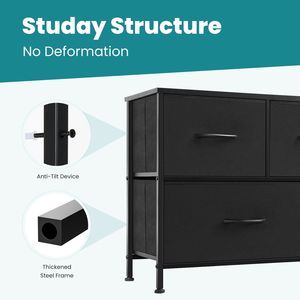 Comò a 5 cassetti in tessuto nero, grande capacità, organizer - Product Image 4