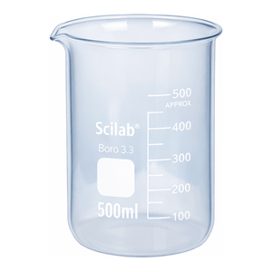 Béchers en verre borosilicate SciLab 500 ml et 100 ml avec bec verseur et graduation pour usage en laboratoire - Product Image 1