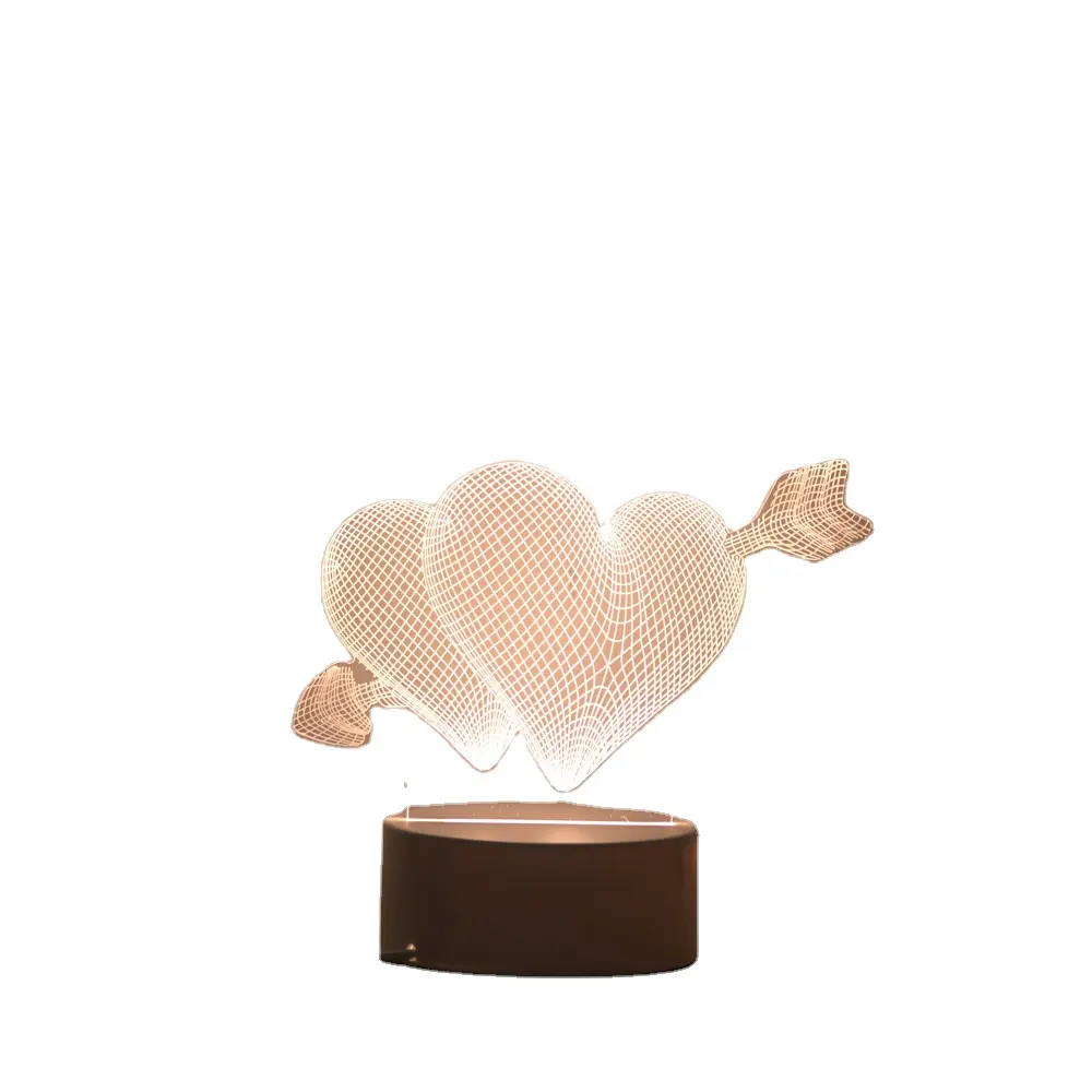 Romantic Love 3D Lamp Heart-shaped Acrylic LED Night Light Decorative Table Lamp for Valentine's Day Sweetheart Wife's Gift