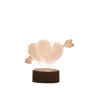 Romantis Cinta 3D Lampu Akrilik Berbentuk Hati LED Lampu Malam Lampu Meja Dekoratif untuk Hari Valentine Hadiah Kekasih Istri