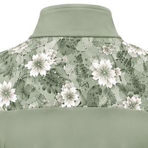 Camiseta Deportiva de Manga Larga con Cierre de Cremallera para Mujer, Color Verde Salvia, Personalizada por el Fabricante, con Panel Floral en las Mangas, para Entrenamiento y Fitness - Product Image 6