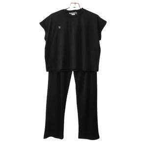 ชุดกีฬาผ้าฝ้าย2ชิ้นสำหรับผู้หญิงชุดลำลองแบบสวมหัวแขนสั้นและกางเกงขากว้างสำหรับใส่ในบ้าน - Product Image 4