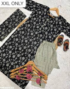 Fournisseur indien de collections de Kurti-Pant à manches 3/4 droites en pur coton de qualité supérieure avec imprimés et dupatta imprimée. - Product Image 4
