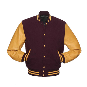 เสื้อแจ็คเก็ตวาร์ซิตี้ผู้ชายคุณภาพสูง สไตล์ Letterman  สำหรับใส่ไปเรียนหรือทำกิจกรรมกลางแจ้ง  แขนหนังสีพื้น  มีโลโก้แบบกำหนดเอง  มีตัวเลือกไซส์พลัส - Product Image 1