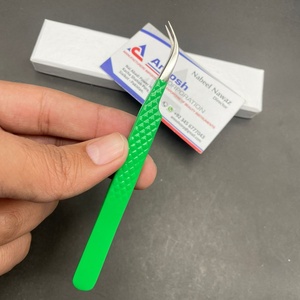 Haute Qualité Durable En Acier Inoxydable J-Curve Type Diamant Grip Pince À Épiler Couleur Verte Outil D'extension De Cils En Gros - Product Image 5