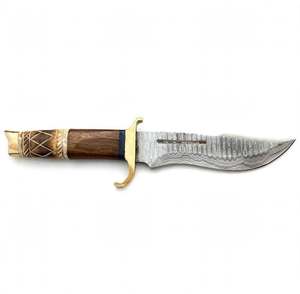 Handcrafted Damascus Steel Outdoor Utility <b>Tool</b> Solid Brass Double Crossguard Segmented Walnut <b>Wood</b> & <b>Carved</b> Bone Handle - Product Image 2