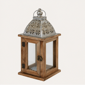 Farol de Madera Rústico con Adorno Metálico en la Parte Superior, Portavelas Vintage Estilo Granja para Centros de Mesa de Boda y Jardín, Tamaños Personalizados - Product Image 6