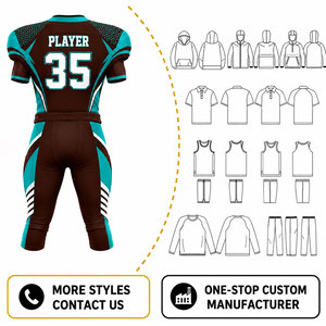 Ensemble Maillot et Pantalon de Football Américain Personnalisé Sublimé pour Homme – Col en V, Marron, Teal, Blanc – Anti-humidité, Coupe Ajustée, Manches Courtes - Product Image 6