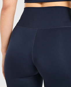 High Waist <b>Flared</b> <b>Leggings</b> Women Solid Navy Blue Knitted Spandex Nylon Full Length Stretchy Yoga Pants All Seasons Style - Product Image 5