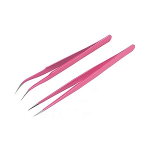 Stainless Steel Lash Tweezers <b>Set</b> Straight and Curved Tip Eyelash Extensions <b>Tools</b> - Product Image 1