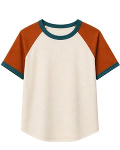 Manufacturer <b>White</b> Orange And Teal Raglan T Shirt For Men Short Sleeve Crew Neck Cotton <b>Tee</b> Custom Casual Color Block Streetwear - Product Image 1