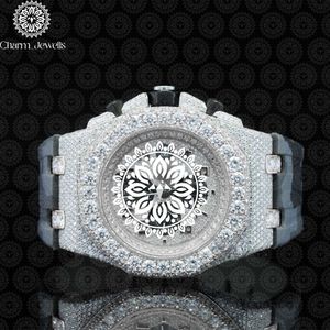 Montre de luxe pour homme Charm Jewells en acier inoxydable, boîtier de 40 mm, mouvement mécanique, accents de diamants, bracelet en cuir, étanche 10 bars - Product Image 1