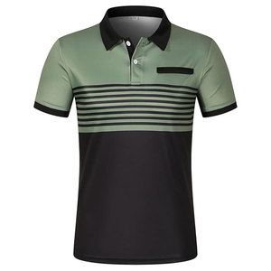 Polo à manches courtes pour homme, design color block, rayures, tissu tricoté décontracté, vert et noir, style poche - Product Image 2
