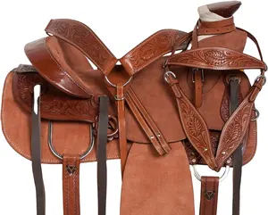 Kualitas Premium pohon mengarungi kulit barat Roping peternakan kuda sadel dengan pencocokan Tack kuda kulit asli barel sadel