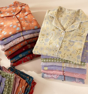 Women's 100% Cotton Floral Printed Long Sleeve Pajama Set Turn-down Collar Full Length Soft <b>Woven</b> Sleepwear Spring Classic Style - Product Image 1