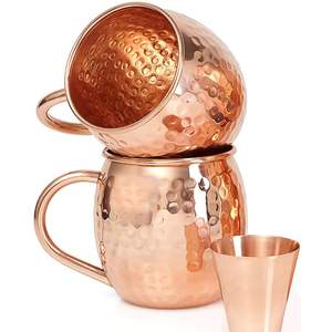 100% Pure Hammered Copper Moscow Mule <b>Mug</b> Set Custom Logo Copper Cup Food Safe Lining Moscow Mule Copper <b>Mug</b> For Barware Gift - Product Image 5