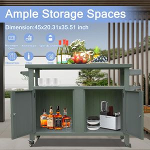 Tavolo da Cucina in Metallo per Esterni, Carrello Portatile con Ruote per Barbecue, Patio, Campeggio, Armadio per Conservazione e Preparazione Cucina all'Aperto - Product Image 5