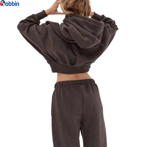 High Quality Winter Women's Gray Hooded Tracksuit <b>Set</b> Full Sleeve Solid Color Casual Loose Fit Sweatshirt and Pants with Pockets - Product Image 3
