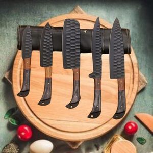 Ensemble de couteaux de cuisine BK Industries en acier Damas, 5 pièces, avec manches en bois, design ambidextre, lames droites et affûtées - Product Image 6