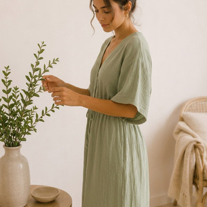 Ensemble de pyjamas décontractés pour femmes en coton gaze, tissu musulman respirant et écologique, vêtements de détente pour femmes - Product Image 4