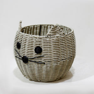 Organizador de mimbre de plástico ecológico elegante, lindo diseño de cara de gatito para accesorios de habitación de guardería ordenados - Product Image 3